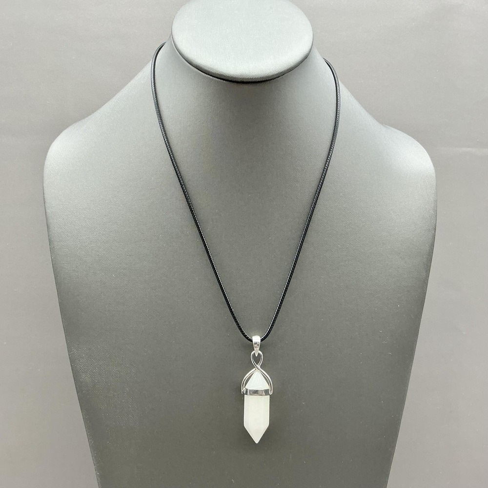 Necklace White Hexagon Stone Pendant Black Cord Lobster Clasp 18 Inch Jewelry